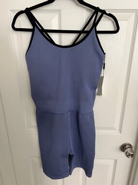 Calvin Klein Lavender Blue Ribbed Strappy Romper with Black Trim